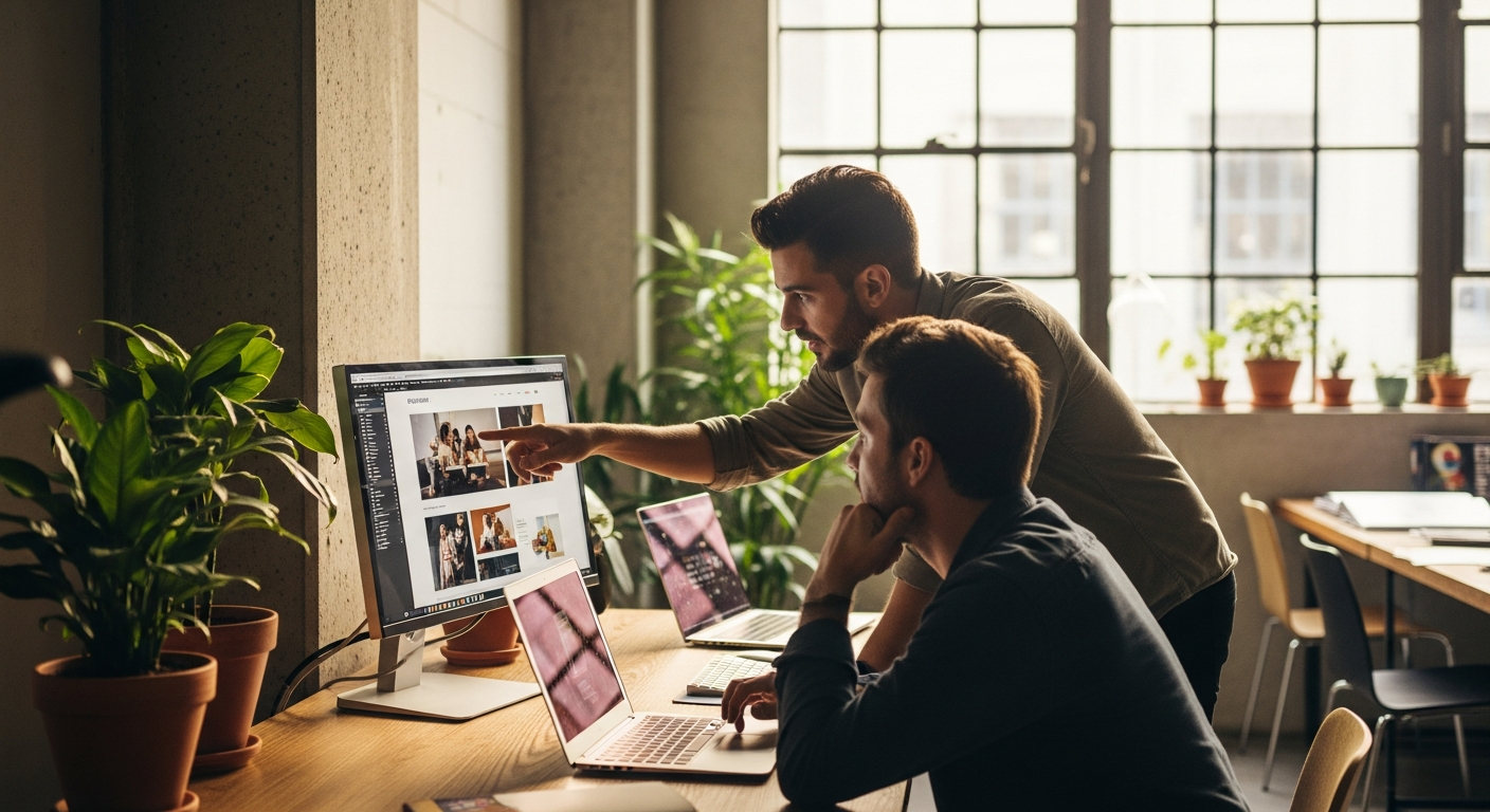 Marketing and web design agency team at work